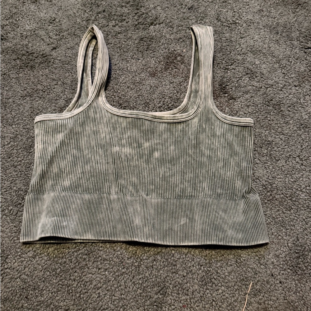 Zenana Outfitters Green Ribbed Crop Top